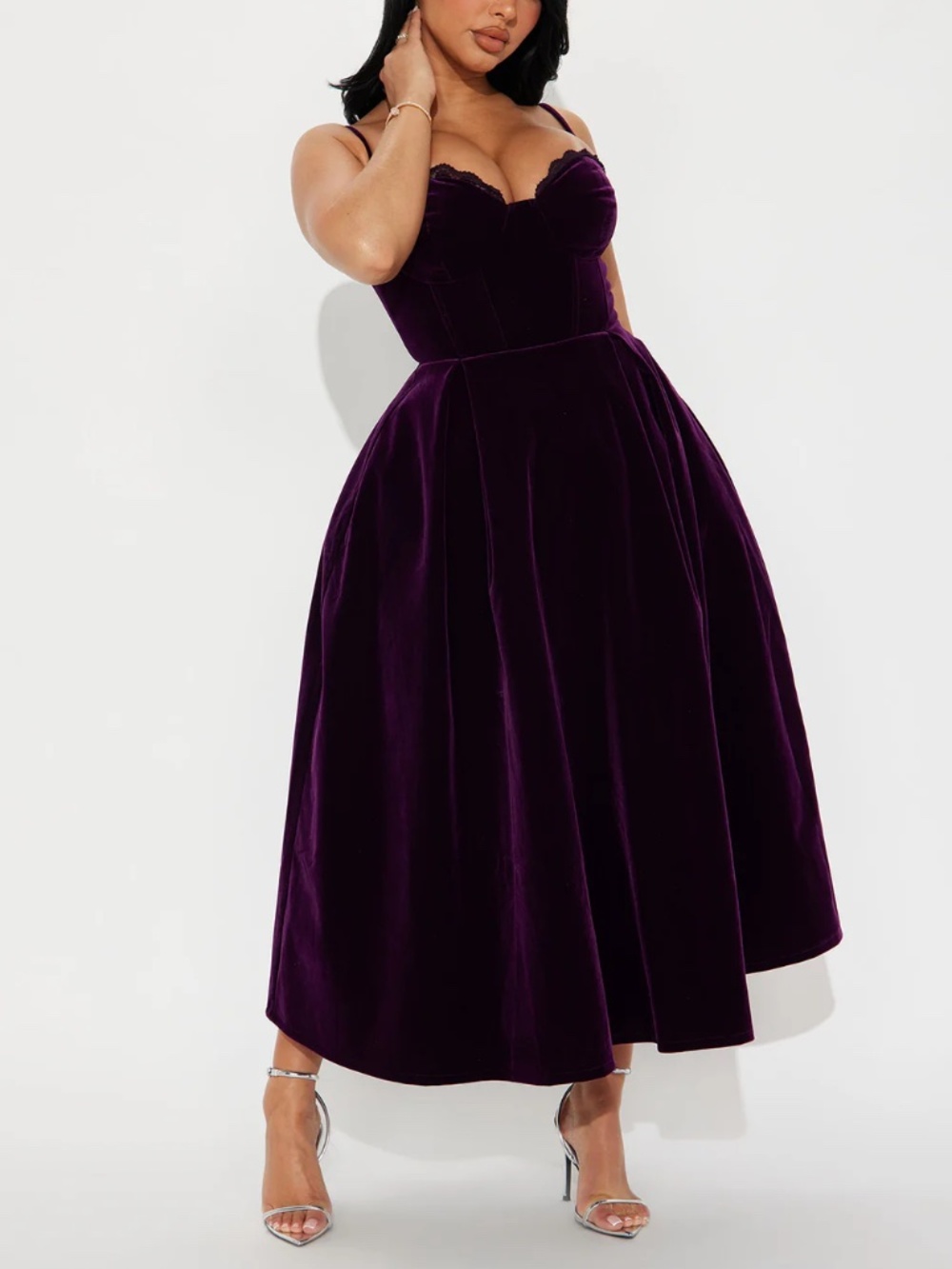 Fashion Nova Purple Velvet Lace Trim Dress 3x